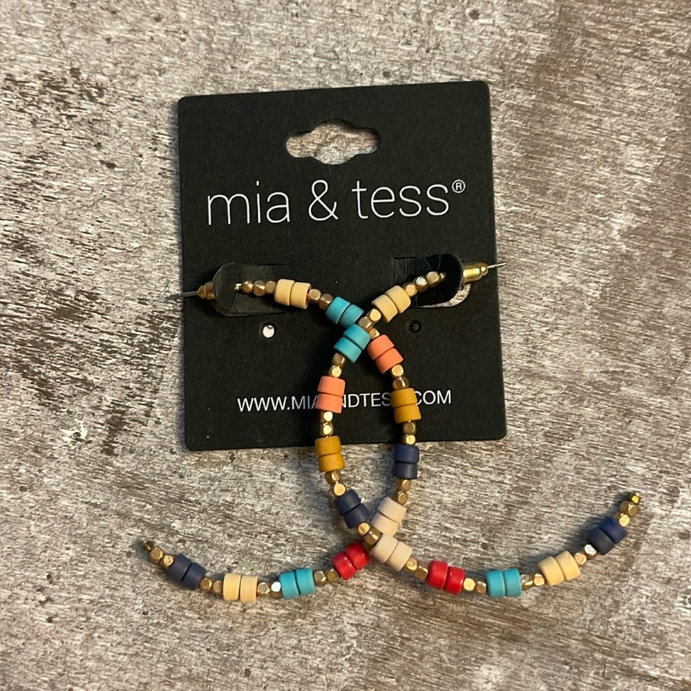 Mia & Tess Colorful Beaded Hoop Earrings